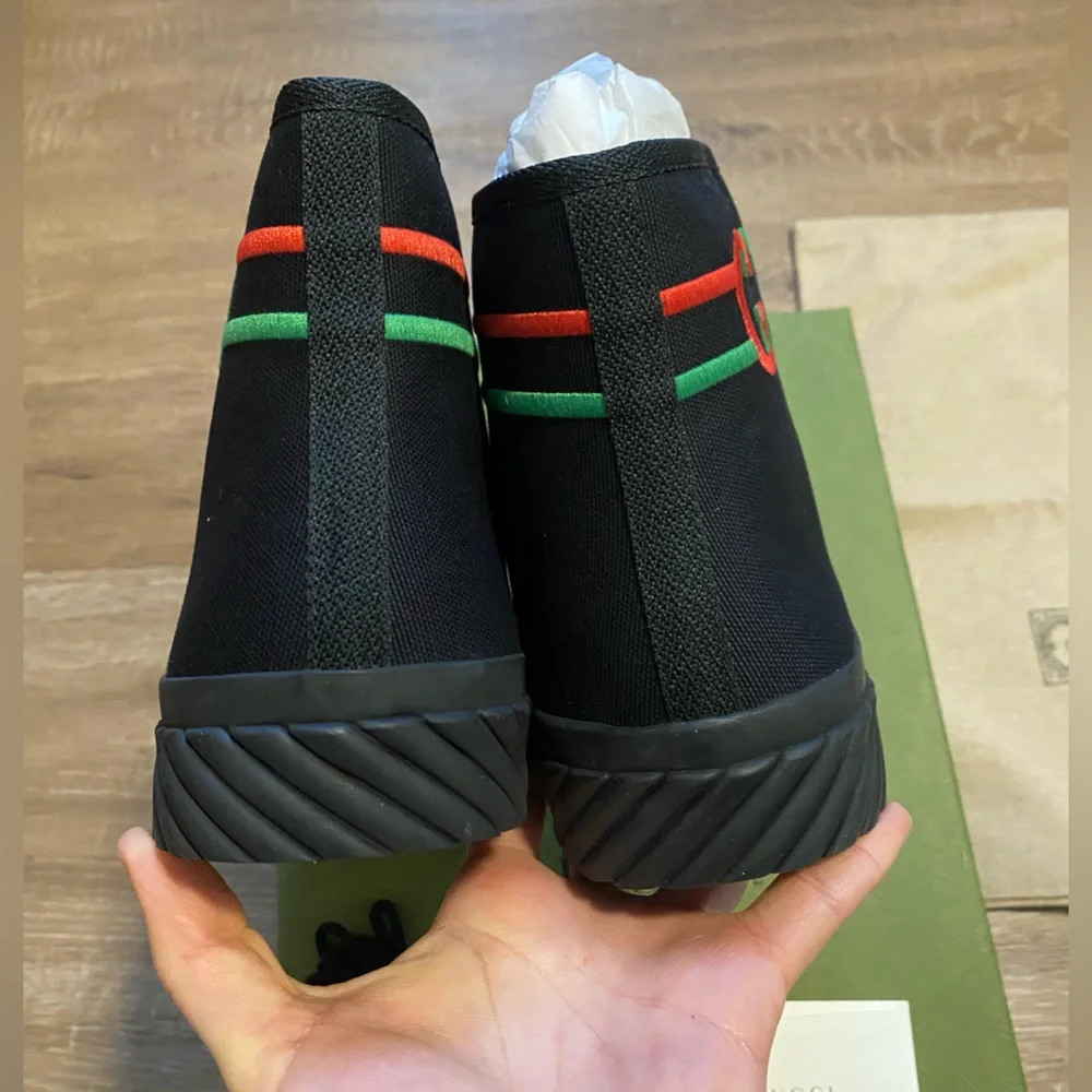 NWT Gucci GG men’s black interlocking G canvas high-top sneakers - Picture 5 of 9